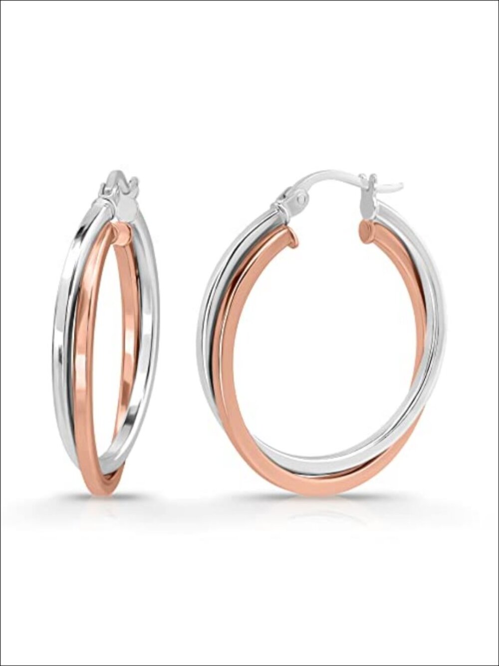 Sterling Silver Intertwining Square-Tube Polished Hoop Earrings 25mm
